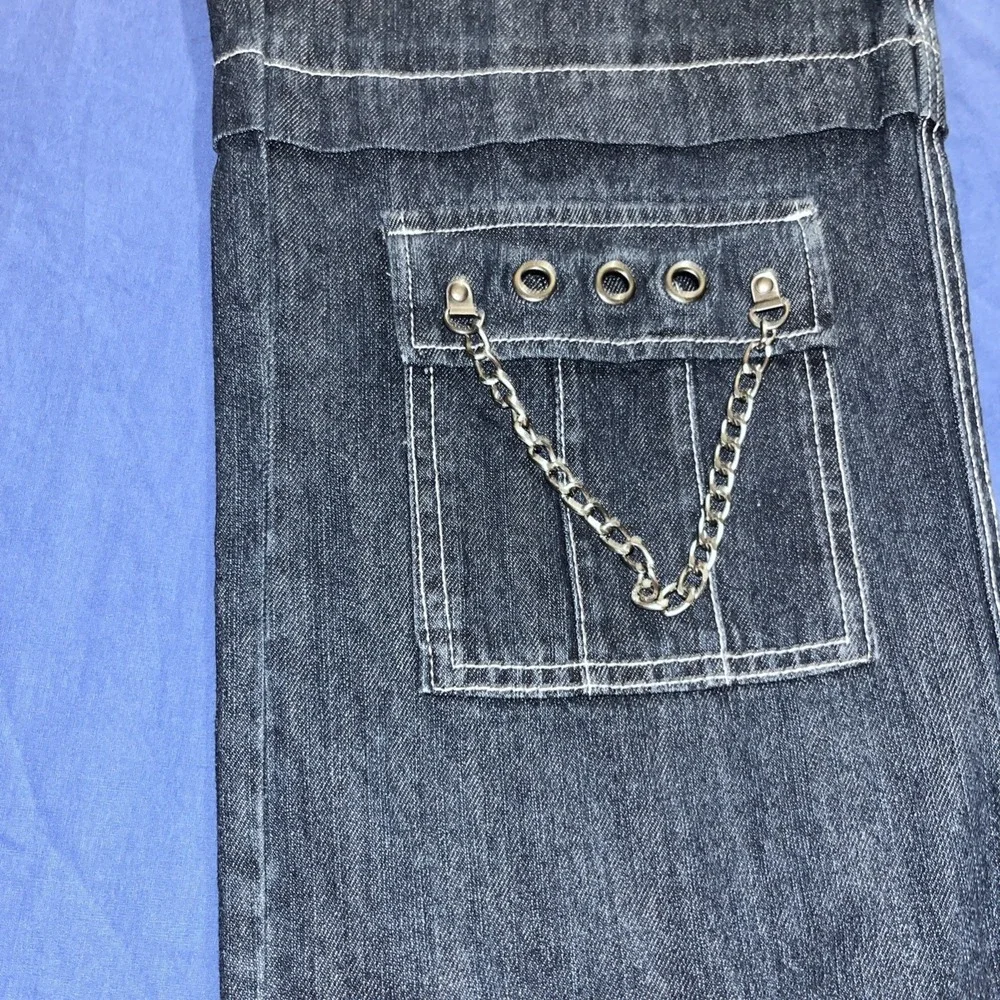Hot Topic Jeans Size 9 Blue Chains Grommets Straps Baggy Grunge Skater Women's